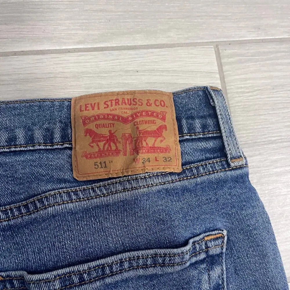 Levi's 511 Slim Fit Straight Leg Medium Wash Jeans ~ Men's 34/32